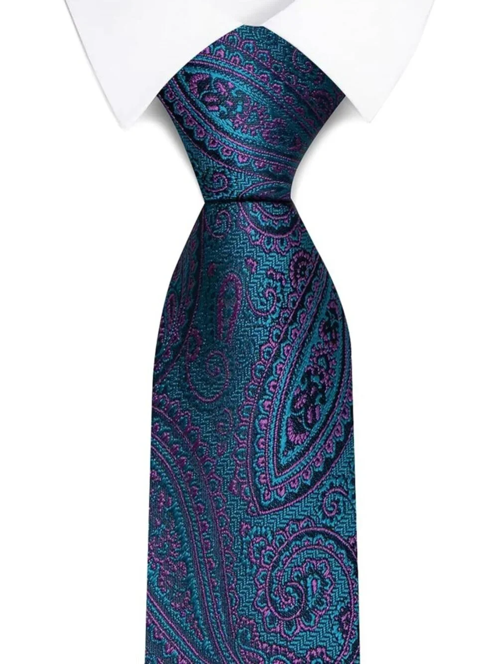 🆕Men Teal 100%Microfiber Paisley Jacquard Slim Formal Necktie For Wedding Dress